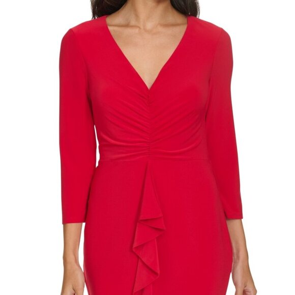 Jessica Howard Women's Ruched Ruffled Sheath Dress – Red | Size 16 | NWT - Picture 2 of 4